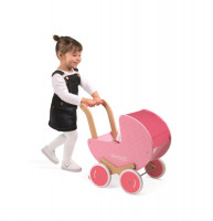 Dřevěný kočárek pro panenky Mademoiselle Janod růžový s peřinkou pro děti od 1 roku