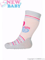 Kojenecké ponožky New Baby s ABS šedo-růžové my heart
