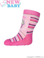 Kojenecké ponožky New Baby s ABS růžové s proužky a dortem