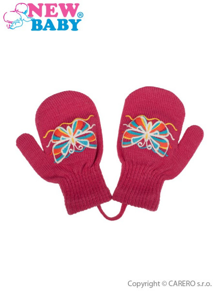 Dětské zimní rukavičky New Baby s motýlkem tmavě růžové