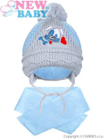 Zimní dětská čepička se šálou New Baby pejsek světle modrá