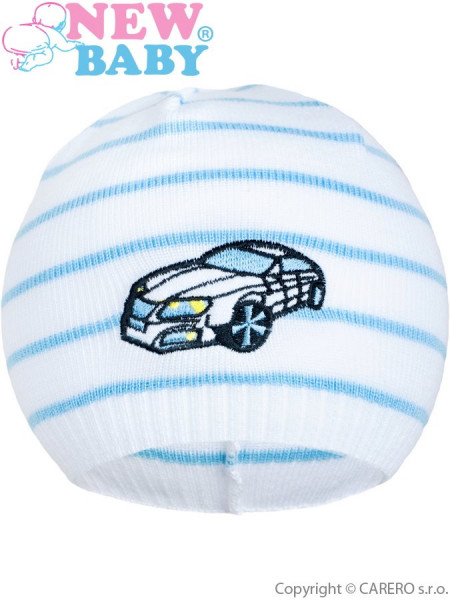 Jarní čepička New Baby s autíčkem bílo-modrá