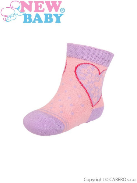 Kojenecké ponožky New Baby s ABS růžovo-fialové se srdíčkem