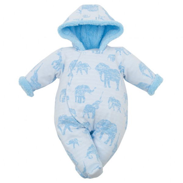 Zimní kojenecká kombinéza s kapucí Baby Service Sloni modrá
