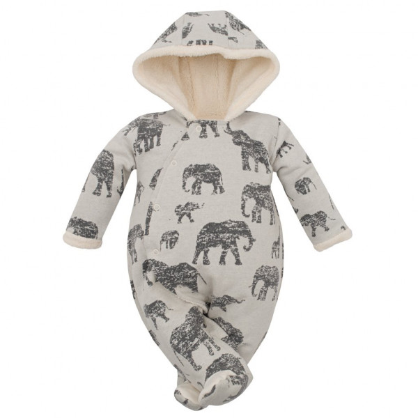 Zimní kojenecká kombinéza s kapucí Baby Service Sloni šedá