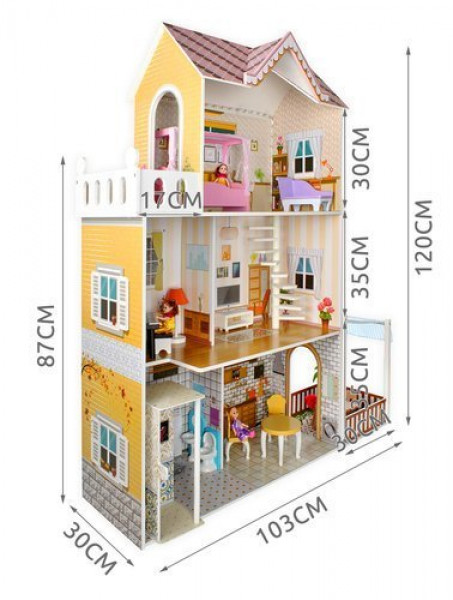 Velký dřevěný domeček pro panenky, 120 cm vysoký