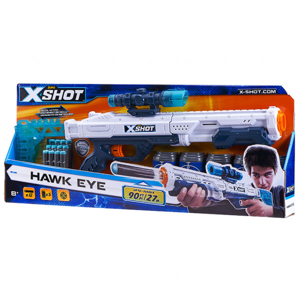 X-SHOT - Hawk Eye pistole + 5 plechovek a 12 nábojů