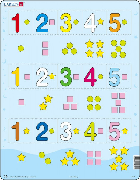 Puzzle Čísla 1-5 s grafickými znaky 15 dílků